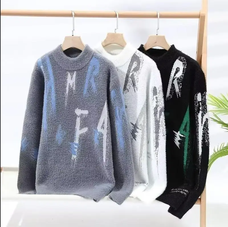 

2025 брендовая одежда, мужской осенне-зимний вязаный свитер высокого качества, мужской облегающий клетчатый пуловер, плотный свитер с круглым вырезом