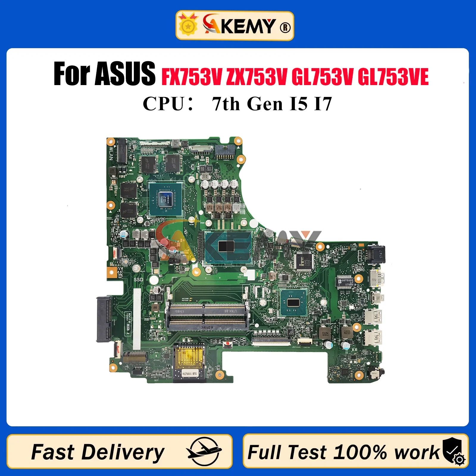 

GL753VD Laptop Motherboard For ASUS ROG Strix GL753V FX753V ZX753V GL753VD GL753VE Mainboard With I5 I7 CPU 100% tests OK stk