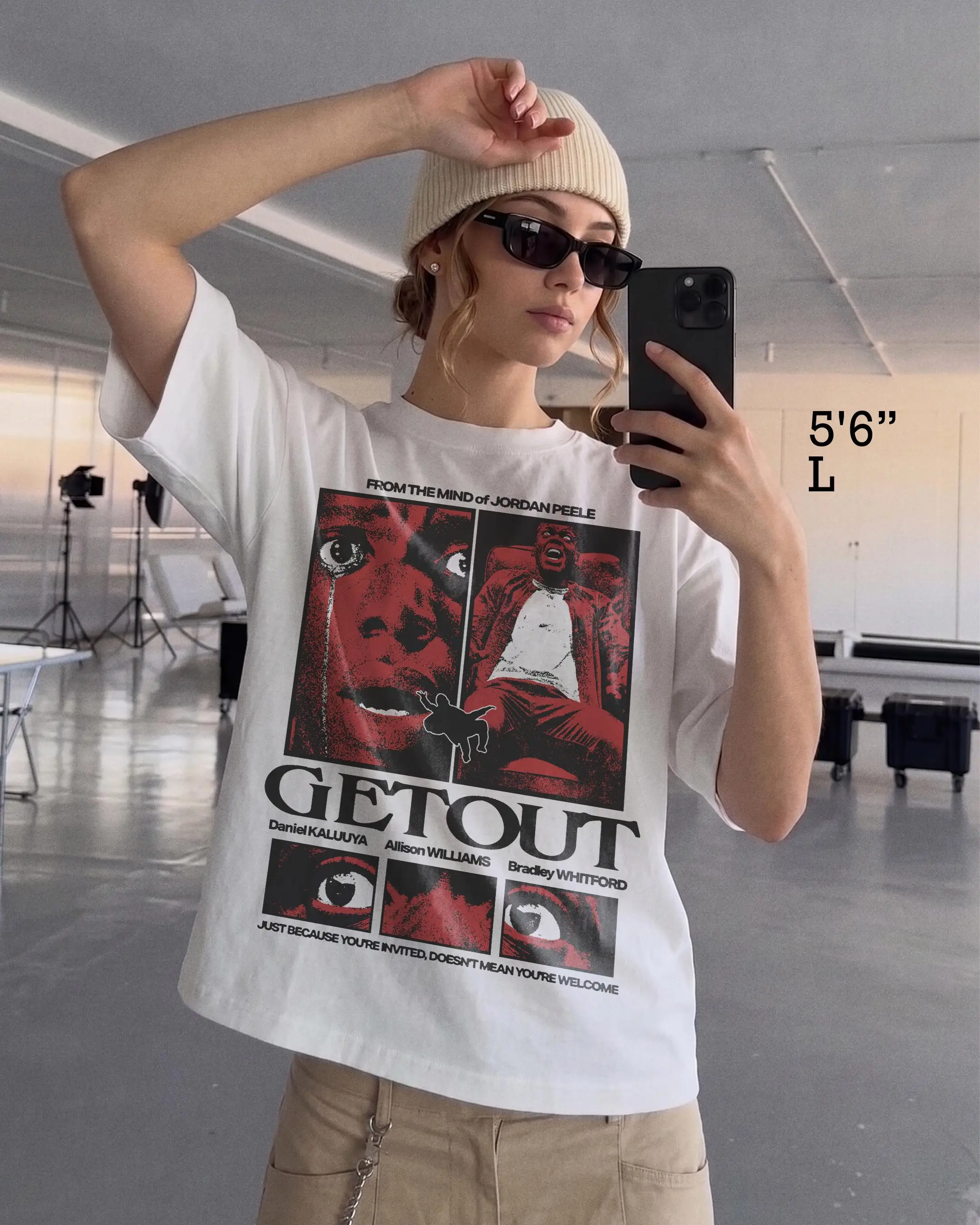 GET OUT | Movie T-Shirt | Flim T-Shirt | Heavyweight Oversized | Drop Shoulder Streetwear Tee | Vintage Style