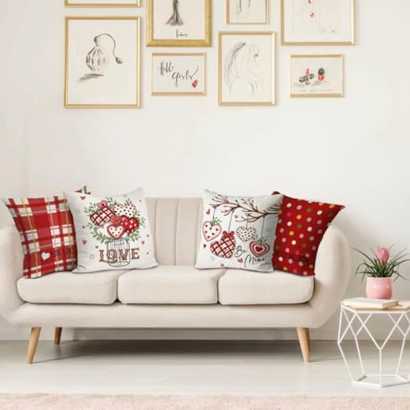 Valentines Day Pillow Covers, Valentines Decor Polka Dots Red Hearts Striped Love Decorative Pillowcases For Home Decor 45X45cm