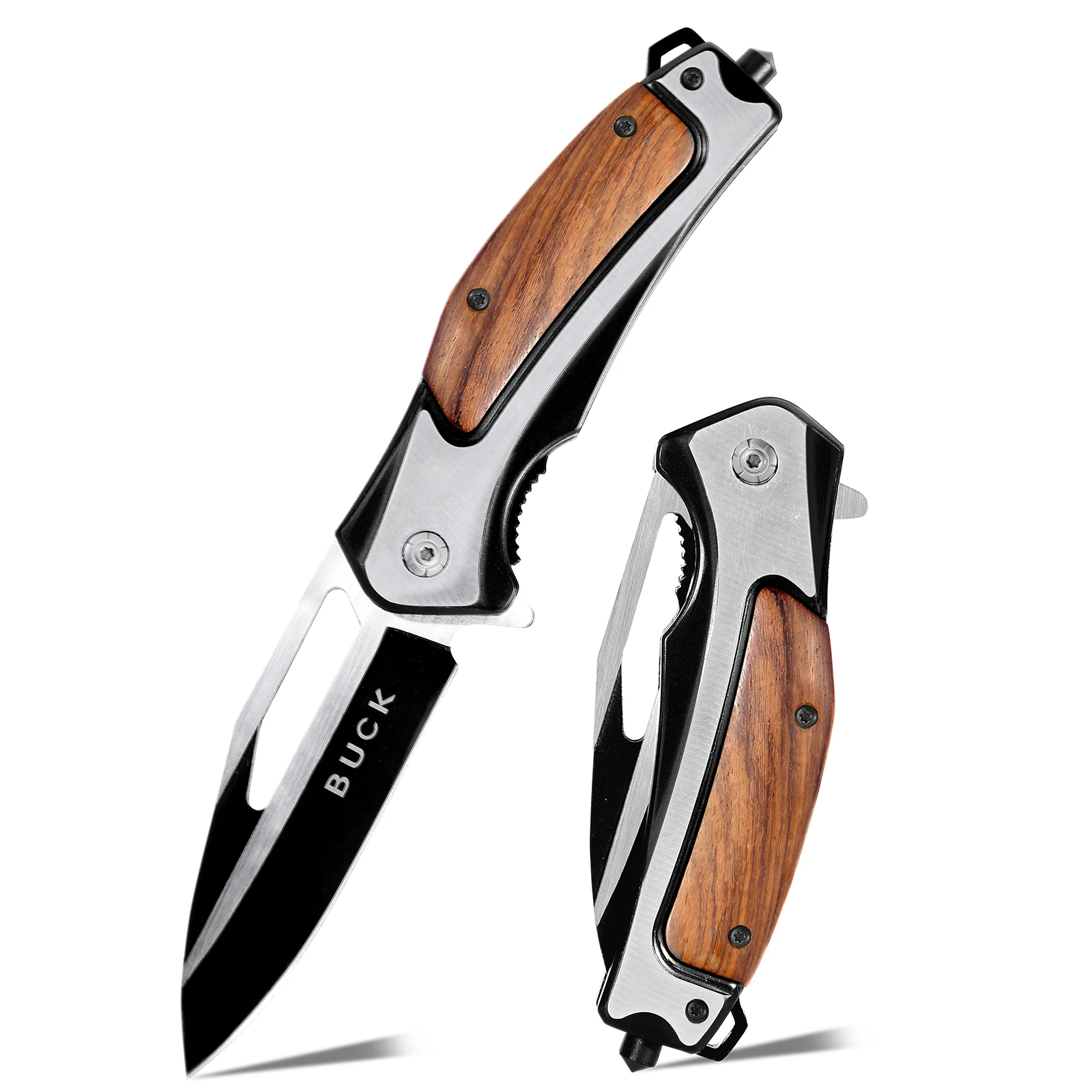 Premium Walnut Wood Outdoor Knife Sharp Portable Pocket-Sized with Window-Breaking Tip Ideal for Camping Barbecue Perfect Gift for Friends