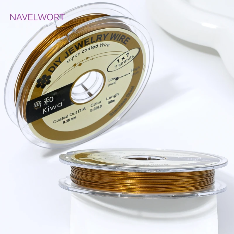50 m Rolle 0,3/0,38 mm weißer rhodiumgoldener Stahldraht, nylonbeschichteter Edelstahl-Perlendraht für die Schmuckherstellung, DIY-Armbandzubehör – Detail 29