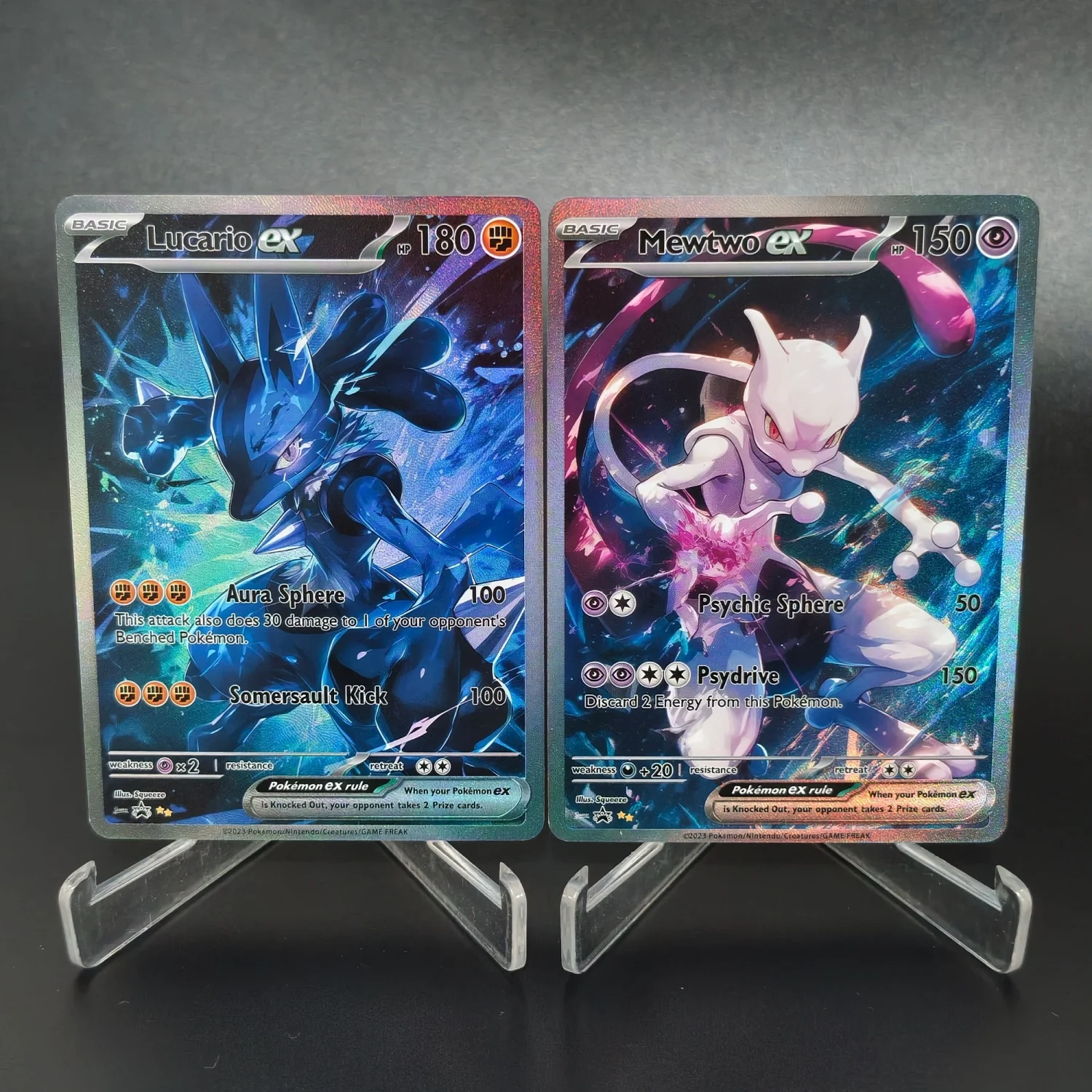Version faite maison PTCG anglais Lucario Mewtwo ex – Carte de collection de jeu de haute qualité
