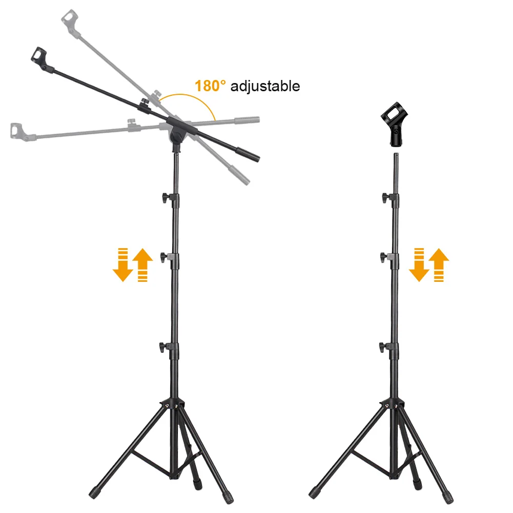 

Floor Mic Stand Tripod Boom Arm Mic Holder with Carrying Bag and 2 Mic Clips Suitable for Any Microphone Performance Singing