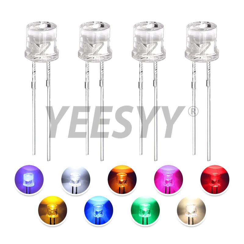 5mm 100Pcs Flat Top LED Diode 9 Colors Lights Bright Bulb Lamps Electronics Components Indicator Light Emitting Diodes