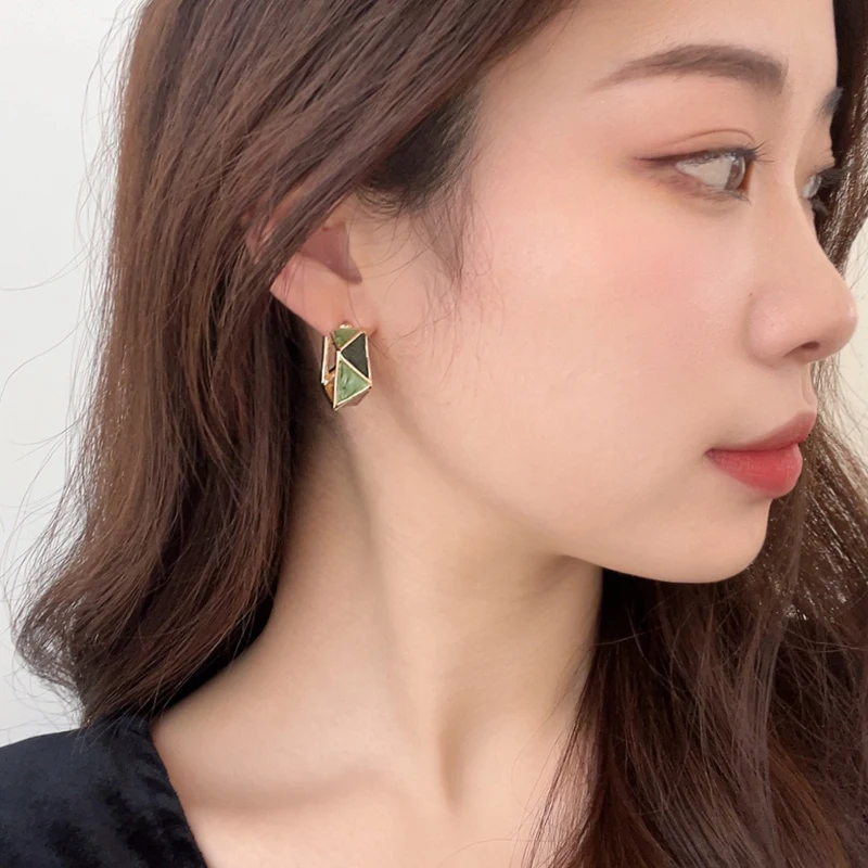 925 Silver Needle Fashion Jewelry Green Enamel Earrings 2022 New Trend Geometric Drop Earrings For Women Accessories