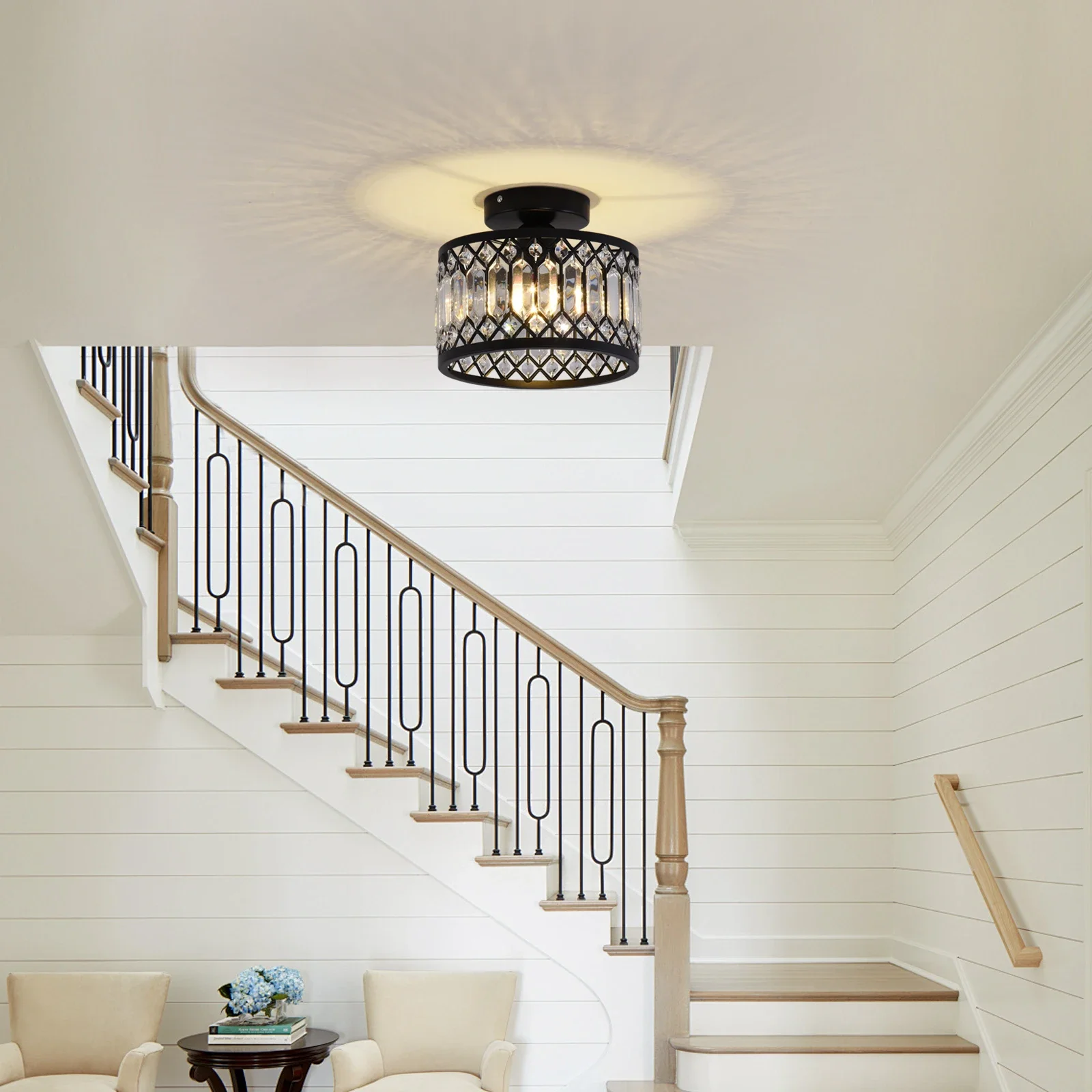 Black Crystal Chandelier Ceiling Light Iron Art Modern LED Pendant Lamp for Living Room Bedroom Home Decor Pendant Lights