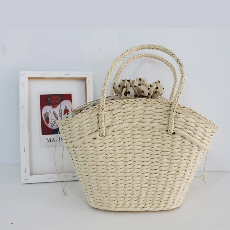 Women Beach Bag For Summer 2023 New Straw Woven Braided Top Handle Travel Shopping Bucket Fashion Simple Large Luxury Handbags