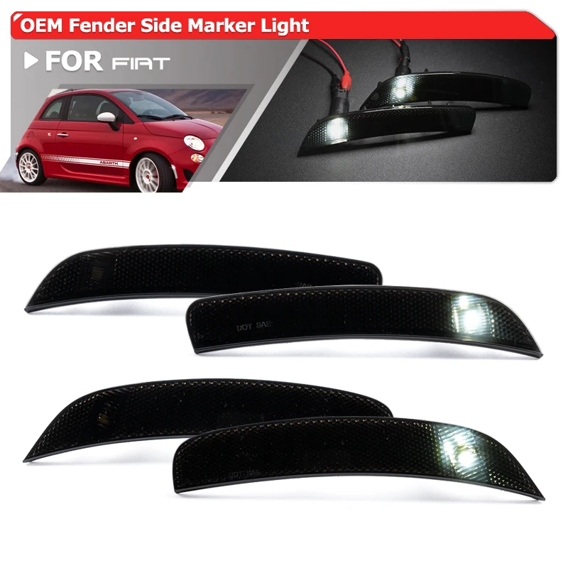 4PCs Bumper Front Rear White OEM Fender Flare Side Marker Lights For Fiat 500 500C Abarth 2012 2013 2014 2015 2016 2017