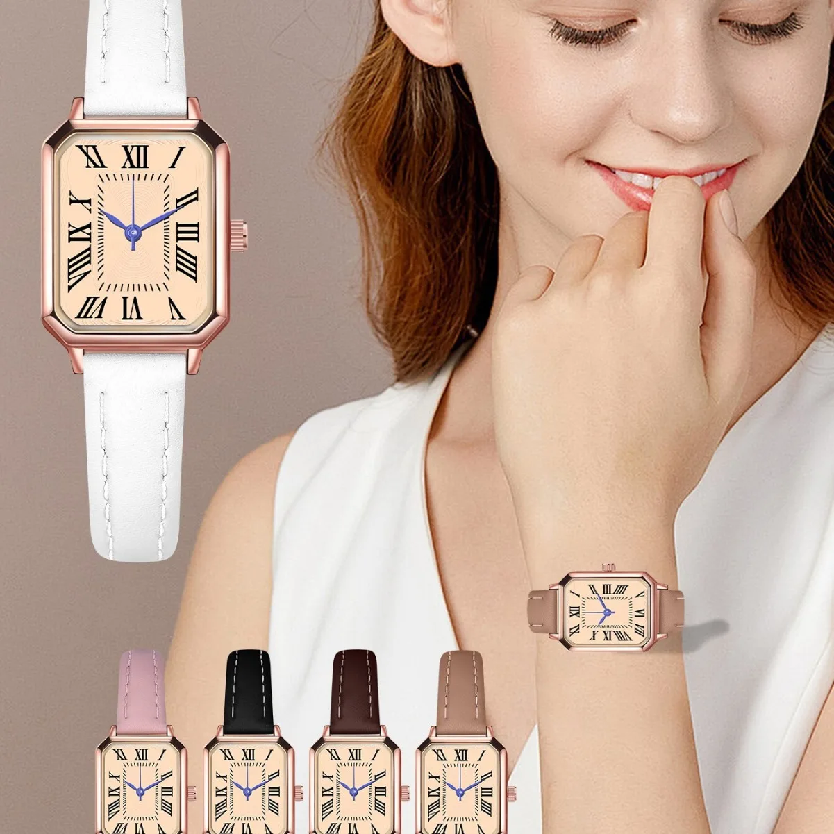 

Classic Women's Watch Square Roman numerals Women's Quartz Watch