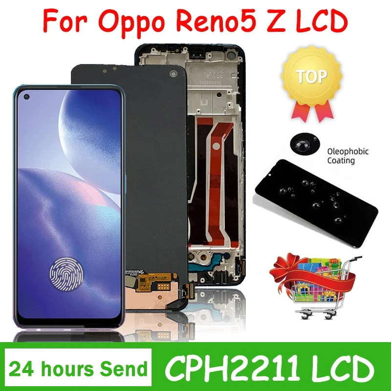 6.43“AMOLED New For OPPO Reno5 Z 5G LCD Display Touch Screen Digitizer Replacement Parts Reno 5Z CPH2211 With fingerprints