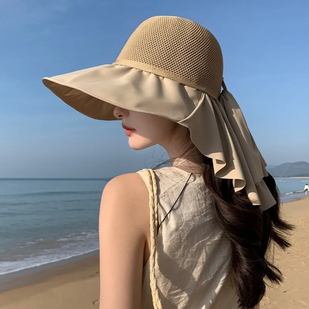 جديد تنفس قبعة الشاطئ المضادة للأشعة فوق البنفسجية حماية الرقبة شال دلو قبعة الجليد شبكة حرير قناع قبعة النساء