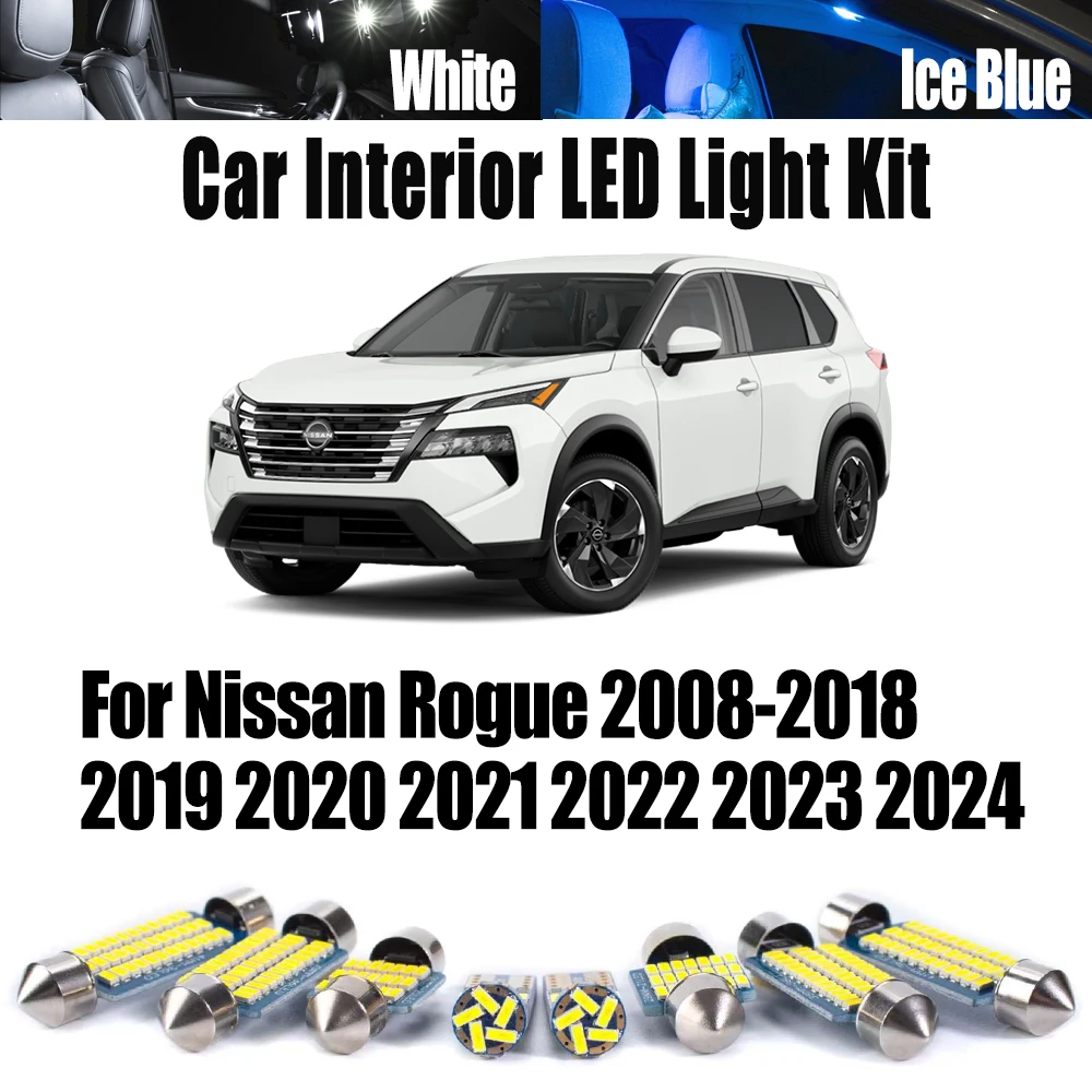 

Canbus светодиодный внутренний картой купол багажник косметическое зеркало лампы комплект освещения для Nissan Rogue 2008-2021 2022 2023 2024 ​ Автомобильные аксессуары