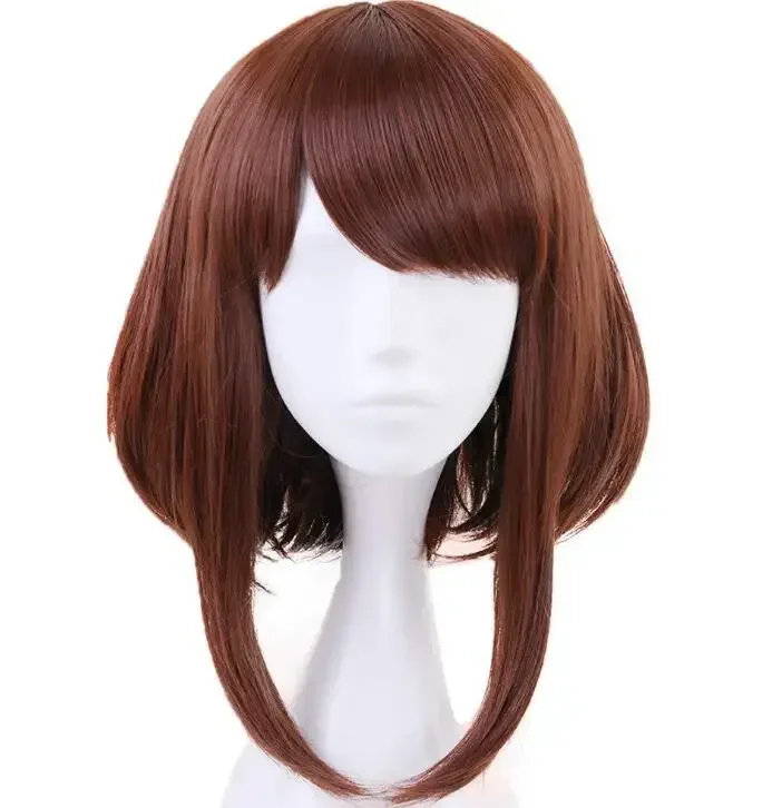 Hiro Uraraka Ochako Cosplay Wig Short Auburn Bobo Heat Resistant Synthetic Costume Hair Women