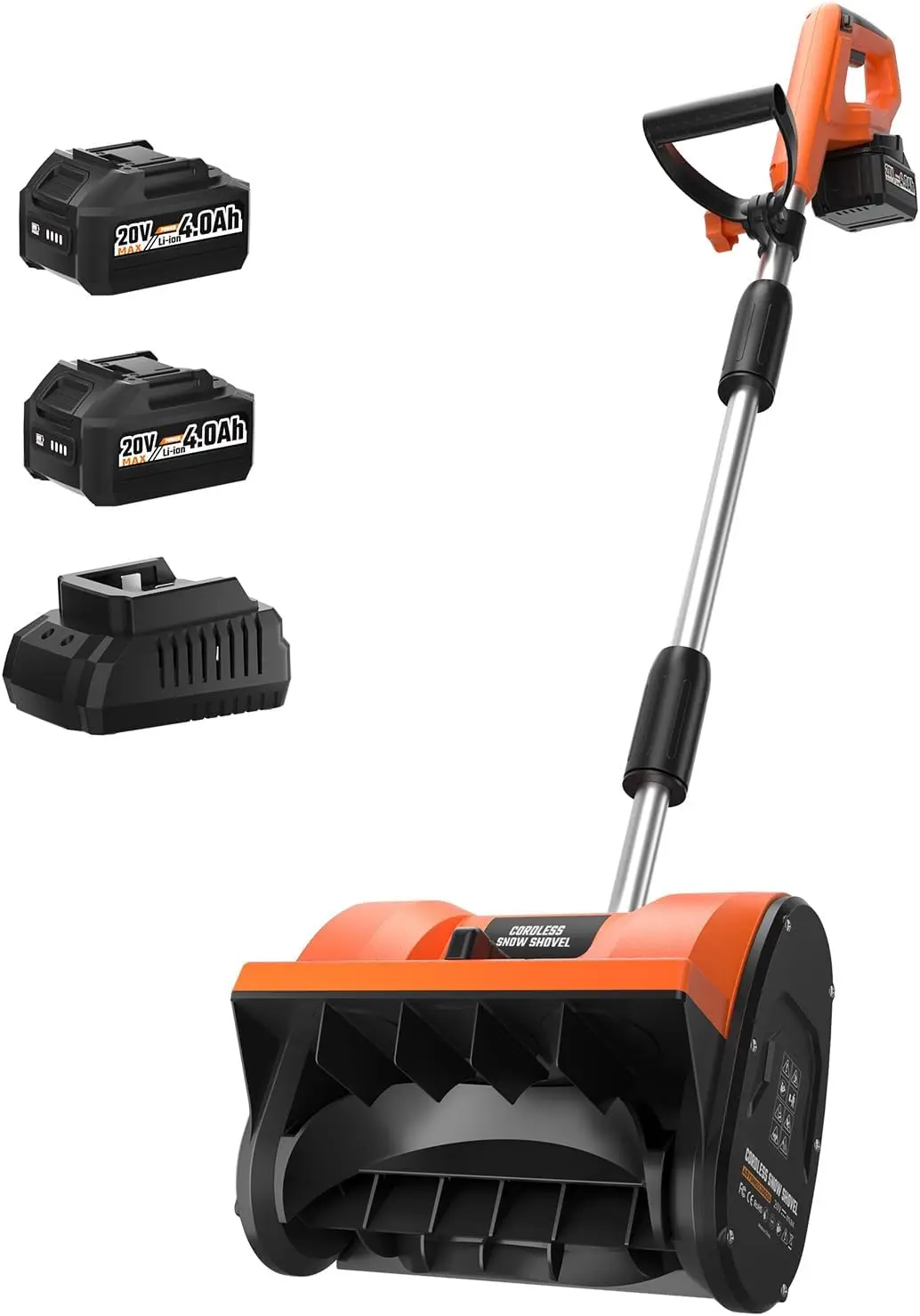 

Беспроводная электрическая лопата для снега 20 В с 2 аккумуляторами и быстрым зарядным устройством, шириной 12 дюймов, регулируемой ручкой