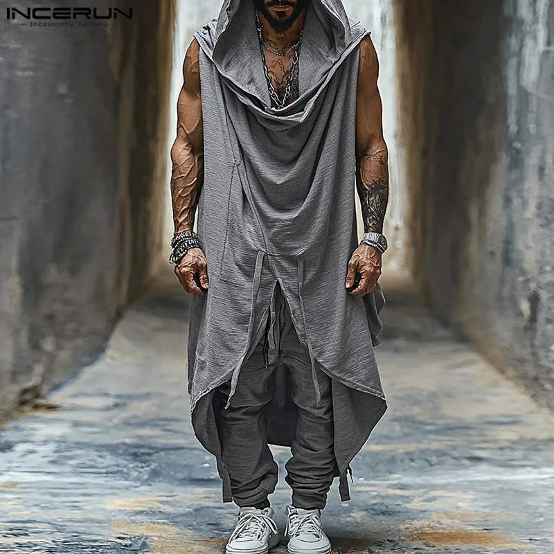 

INCERUN American Style Sets Fashion Mens Hooded Swinging Neck Sleeveless Drawstring Vests Pants Casual Streetwear Two-piece Sets