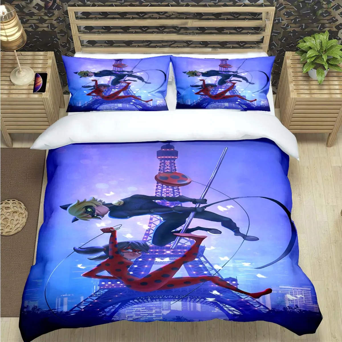 

Hot Classic Cartoon Cat Print Bedding Sets Bed Supplies Set Comforter Set Teens Girls Cartoon M-Miraculous Twin Single Kid Gift