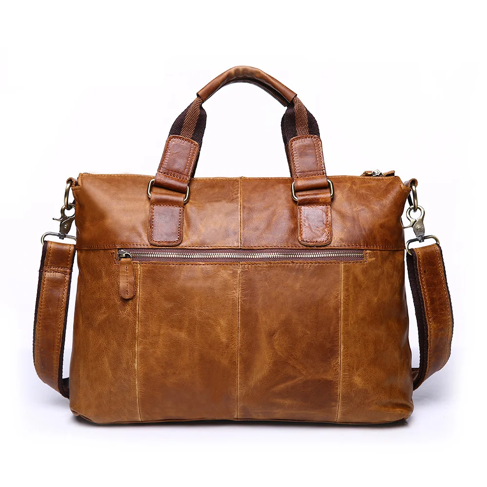 Genuine Leather Men Briefcases Retro Messenger Bag Male Business 15.6