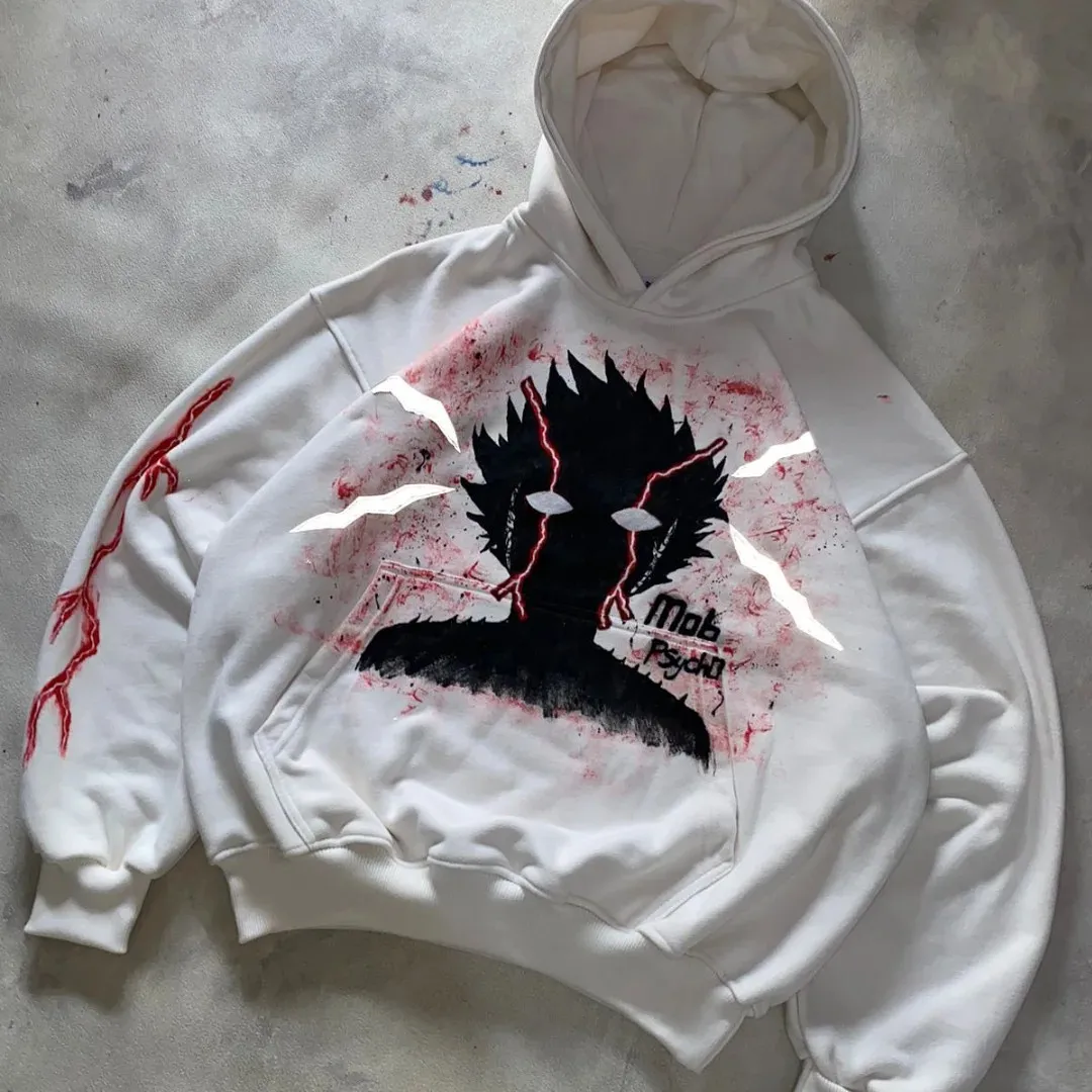 Y2K الغوغاء النفسي طباعة هوديس الشارع الجرونج أنيمي هوديس سترة طويلة الأكمام البلوز Harajuku النساء Y2k الملابس