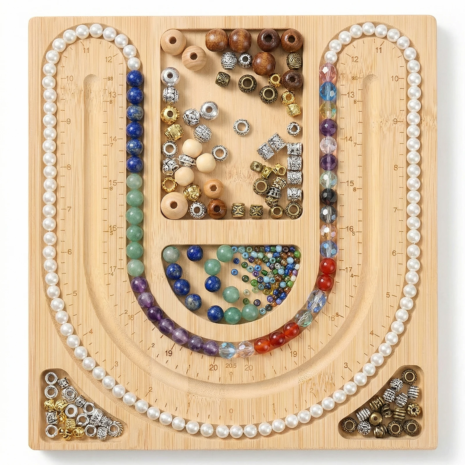 Bamboo Beading Tray DIY Bracelet Necklace Jewelry Making Board with Measurement Marking for DIY Craft Jewelry Making Accessories