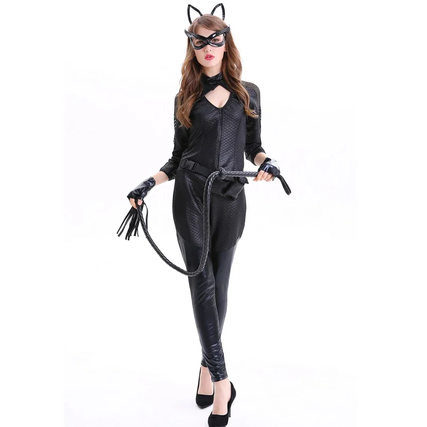 

NEW Arrival Faux Leather Night Club DS Jumpsuit Sexy PU Cat Women Long Sleeves Catsuit Halloween Costume Bodysuit