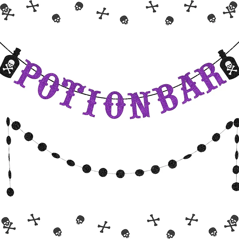 

Funmemoir Halloween Potion Bar Banner Witch and Wizard Dots Garland for Halloween Bar Table Home Party Decorations Supplies