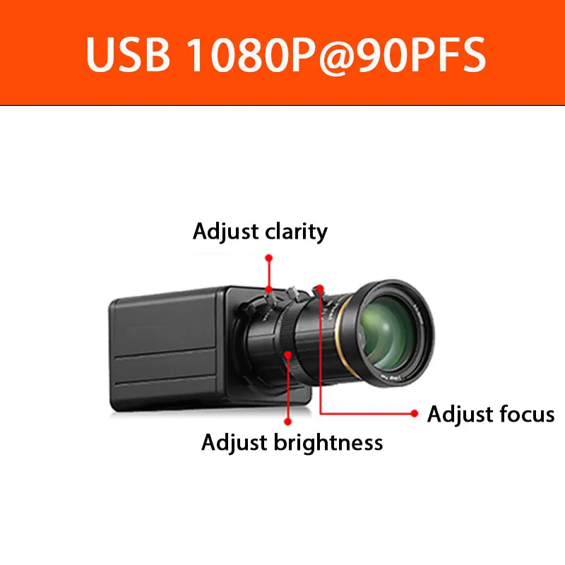 2MP 글로벌 셔터 USB 산업 카메라 COMS AR0234 1080P 90fps 웹캠 CS 10X 줌 윈도우 안드로이드 Liunx 용 가변 초점 렌즈
