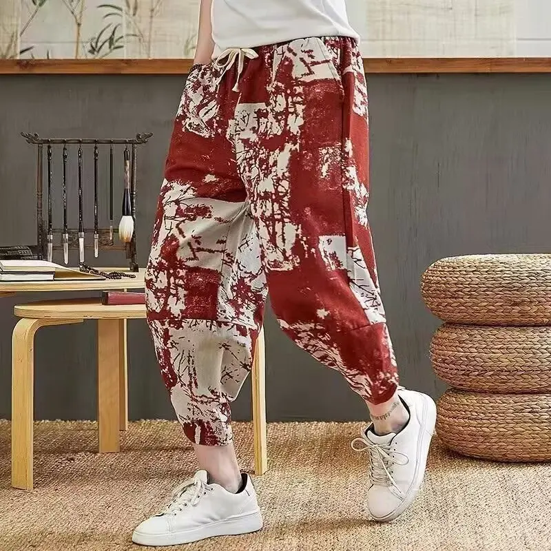 

Fashion New Brandless Versatile Trend Fashion Japanese Style Non pilling Non fading China-Chic Loose Cropped Pants Male