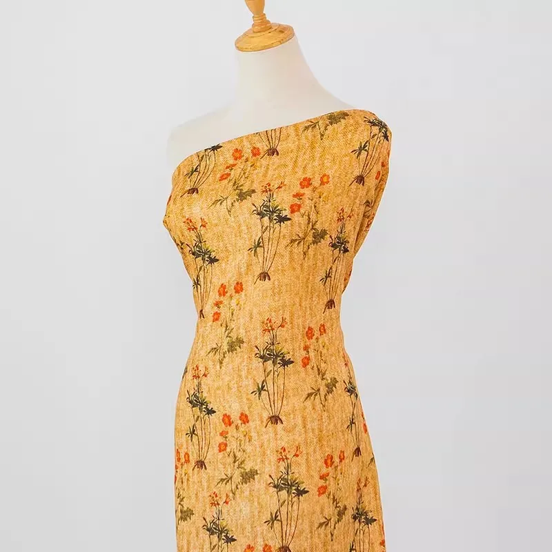 

1 ярд, ткань с красным цветочным принтом, высококачественная ткань рами для шитья, индивидуальная ручная работа, сделай сам, для платьев, одежды, ткань