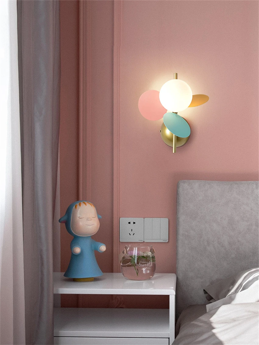 Bedside colorful flower branch round ball wall lamps children's room bedroom lving room background wall sconces lights lighting