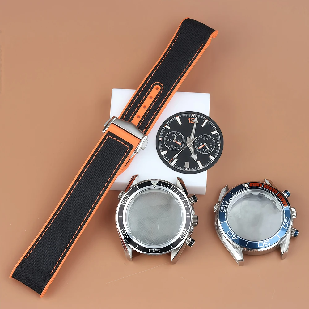 

VK63 Dial Case Fit Seamaster 600 45.5mm Chronograph Case Rubber Bracelet For VK63 VK64 Movement 33mm Dial Hands Green Luminous