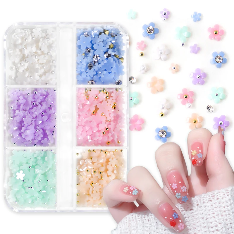 Color-Changed Nail Art Flower Heart Sunlight UV Sensitive Color Changing Macaroon Florets 3D Accessory Kit Nails Decorations