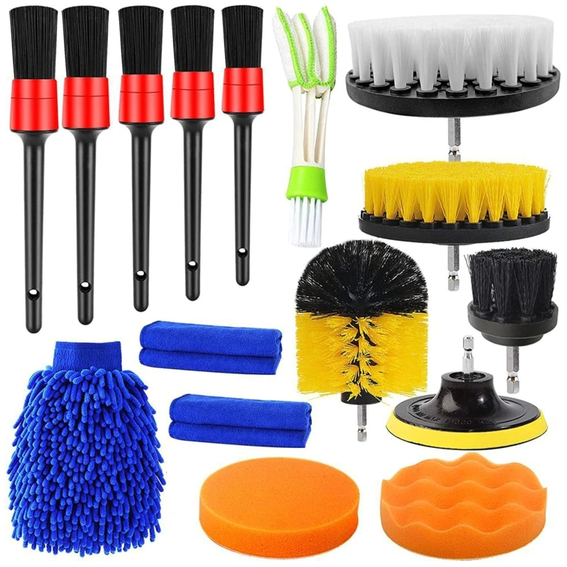 

Car Wheel Cleaning Brush Washable Detailing Clean Tire Engine Bay for Seat 16pcs