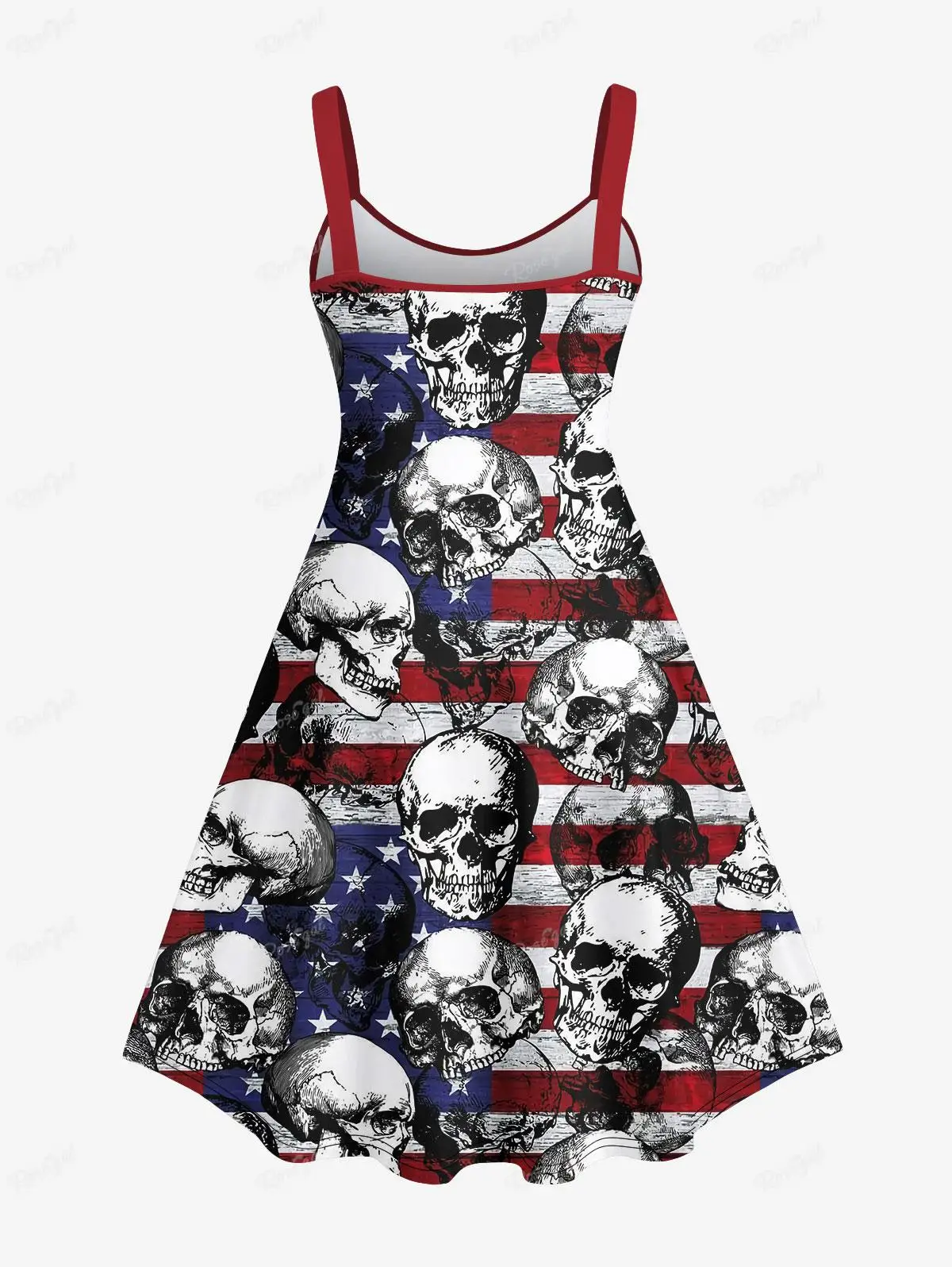 Plus Size Matching Outfit For Couples Patriotic American Flag Skulls Printed Cinched Dress and Buttons Pocket Shirt Matching