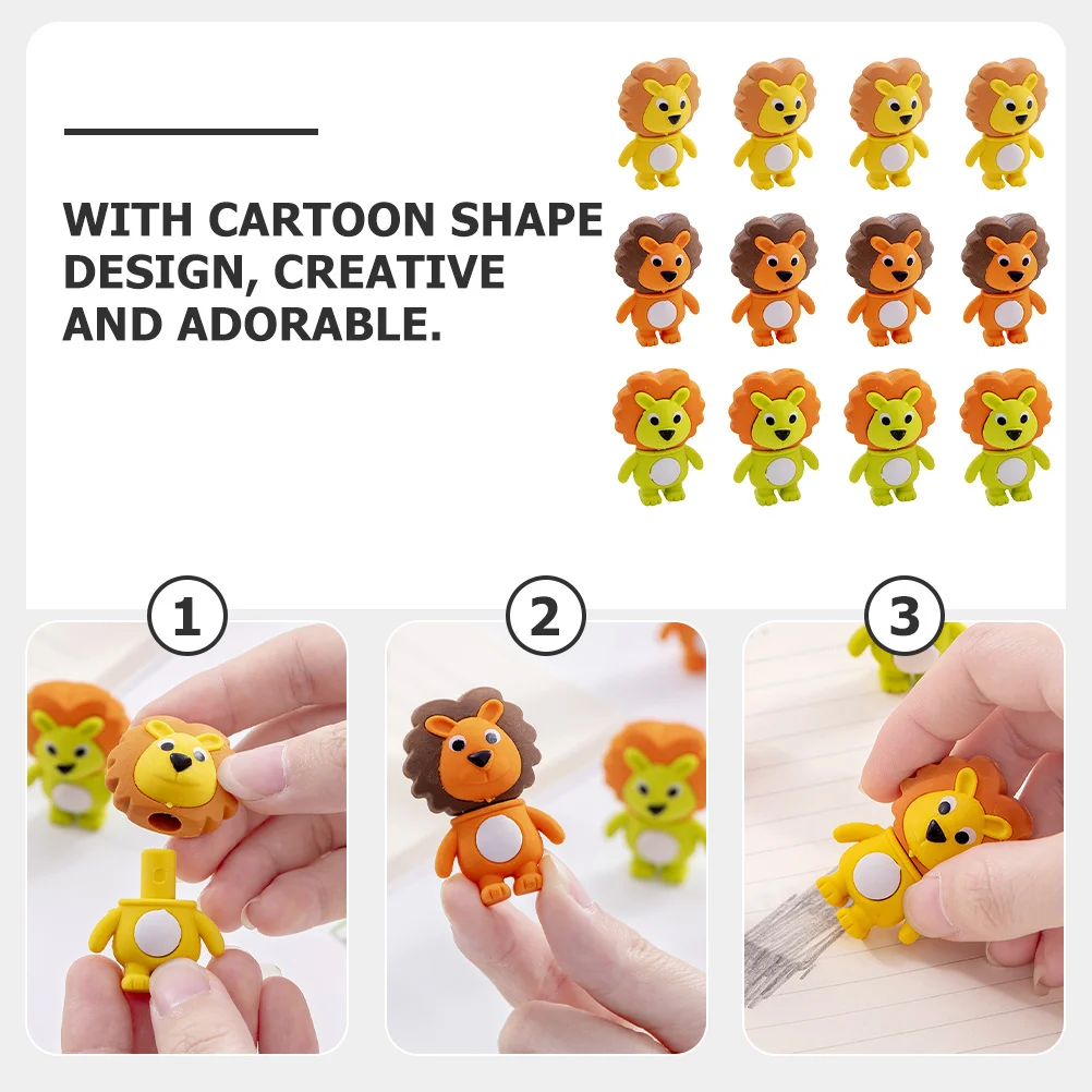 12 Pcs Eraser Kids Gifts Mini Erasers Delicate Cartoon Animals Adorable Shaped Plastic School Portable Child