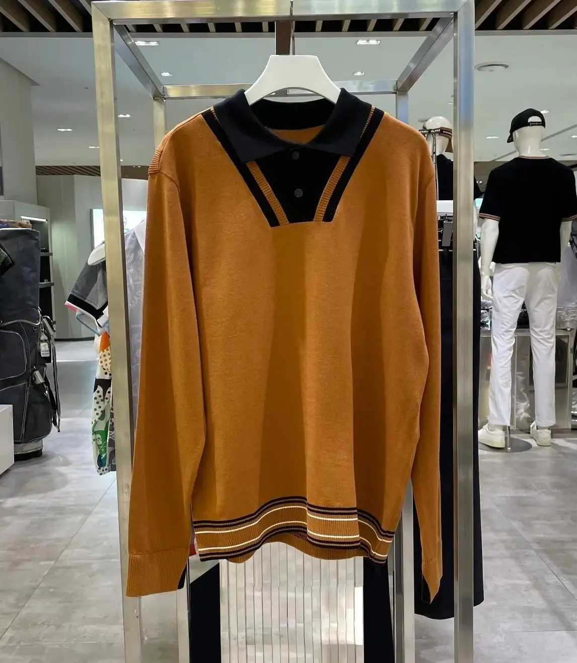 2026 Men Golf Long Sleeve Sweater Turn Down Collar Knit Top Outdoor Sports Casual Versatile Male Golf Knitwear