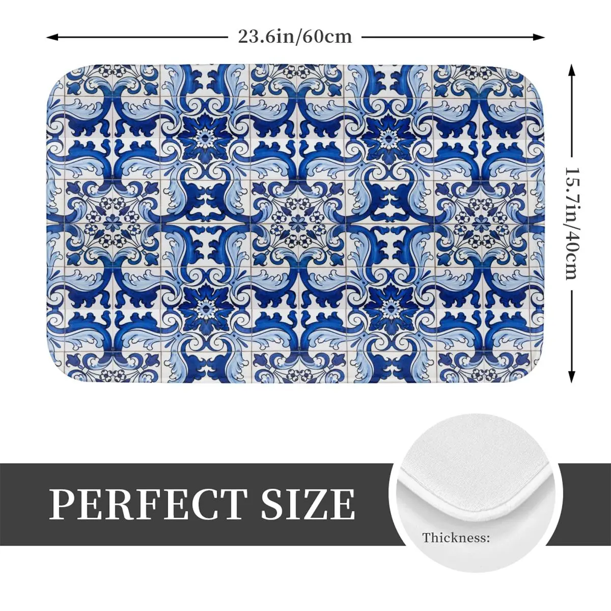 Antique Classic Lisbon Blue Azulejo Tile Floral Pattern Doormat Kitchen Entrance Home Anti-slip Carpet Rug for Room Footpad Mats