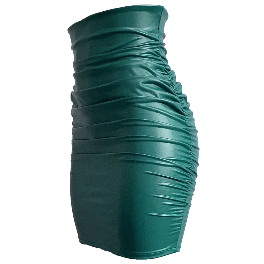 Damen Sexy PU-Rock, Figurbetonter Hochtaillierter Kurzer Rock aus Schwarzem Kunstleder – Detail 4
