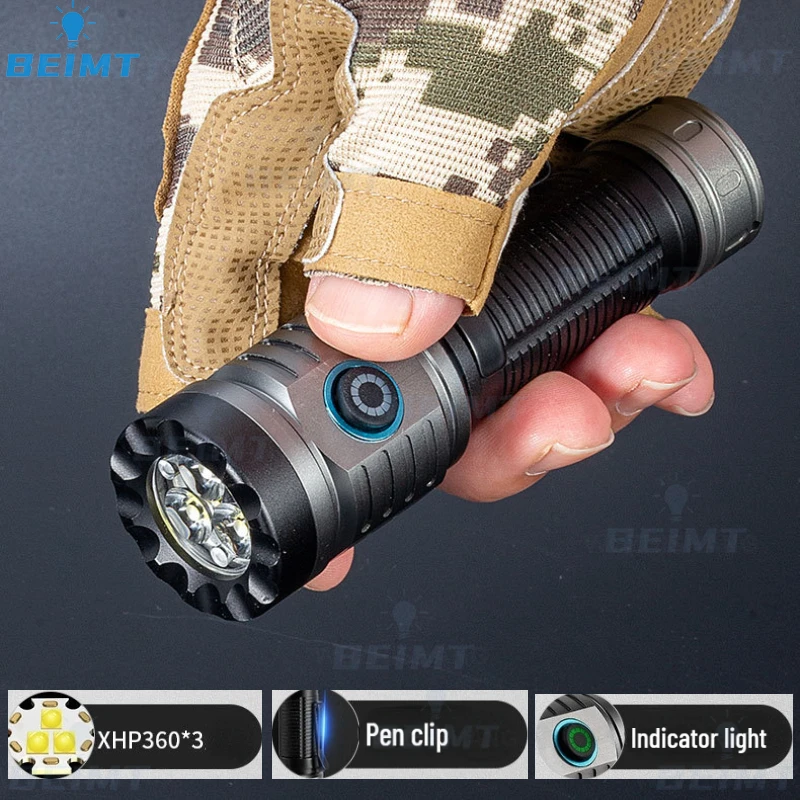 3*XHP360 LED 2500LM Aluminum Alloy Portable Flashlight High Power and Brightness Torch Emergency Outdoor Lighting Fishing Lights