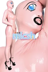 100% Latex Rubber Jumpsuit Catsuit Masquerade Pink Bodysuit with Mouth Sheath 0.4mm XXS-XXL