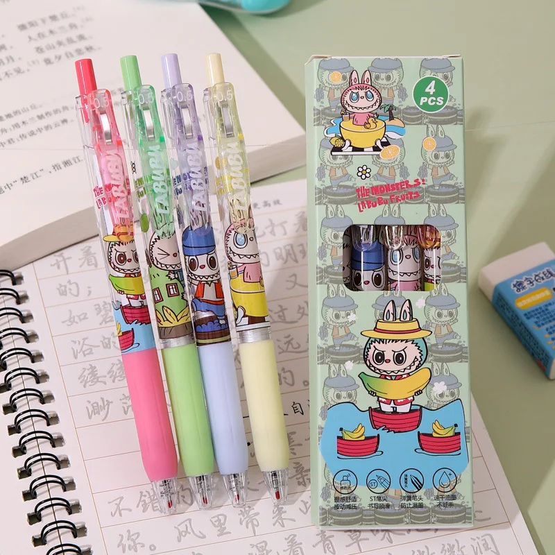 

4/8pcs Labubu Cartoon boxed Gel Pen 0.5mm Black Quick-Drying Press Office Work School Student Kawaii Stationery Gift