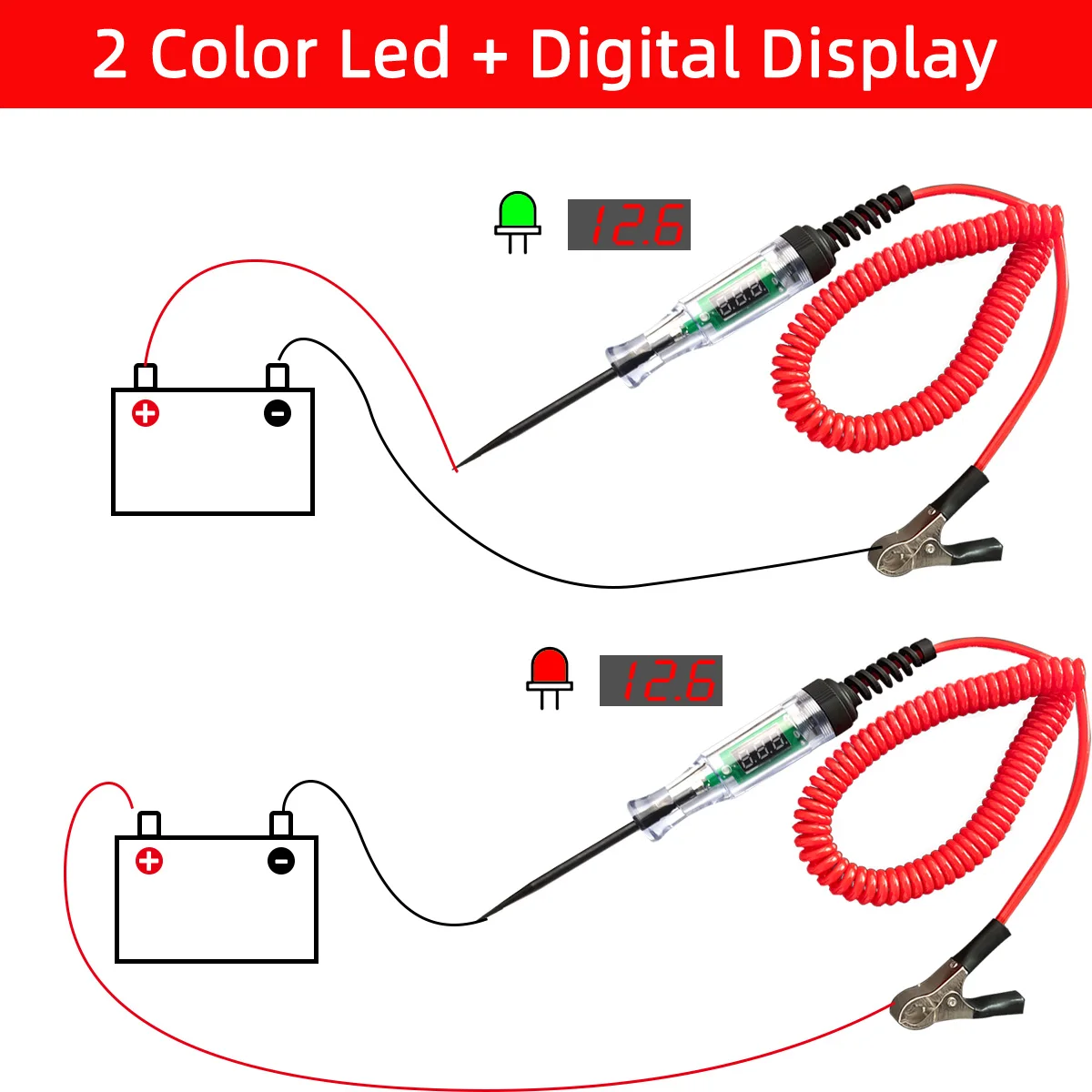 PINMOAP Automotive Circuit Tester Probe 6V-24V 5V-90V LED Digital Display Voltage Test Pen Alligator Clip Car Electrical Tool view 3