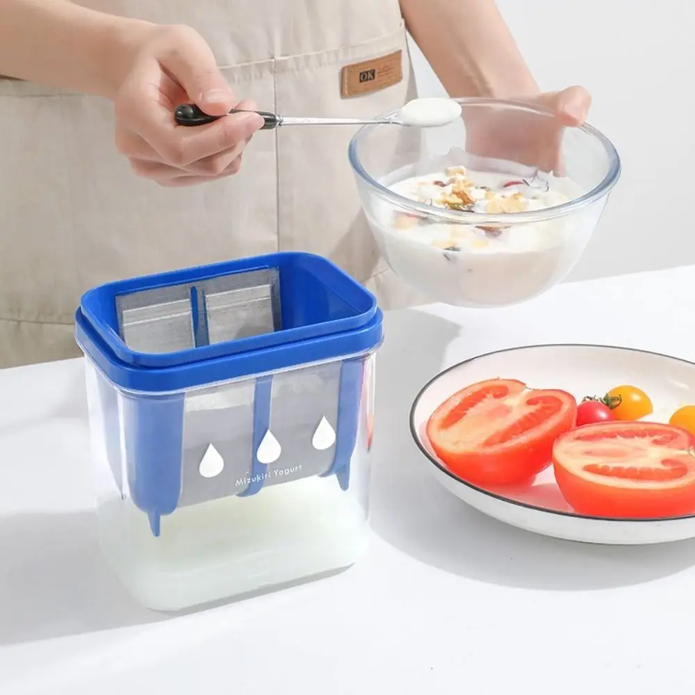 

Mesh Sieve Japanese Yogurt Strainer Box Blue/White Cuboid Whey Separation Filter Greek Yogurt Maker with Scale Whey Separator