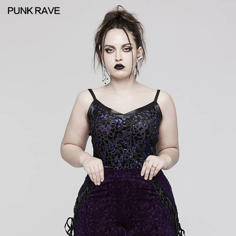 PUNK RAVE Women's Gothic Leopard Dot Mesh Sexy V-neck Camisole Daily Tanks   Clothes Tops Spring/summer