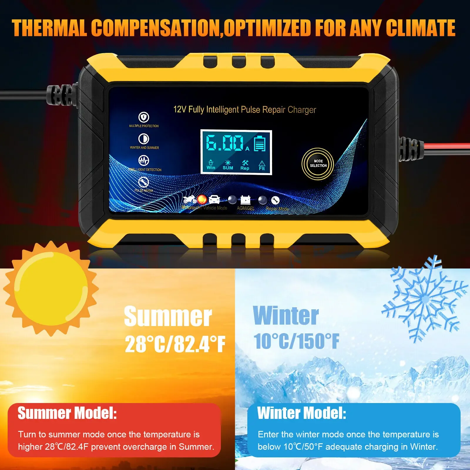 Cargador de batería de coche, dispositivo de carga de batería con pantalla LCD, reparación inteligente, 12V, 6A, nuevo