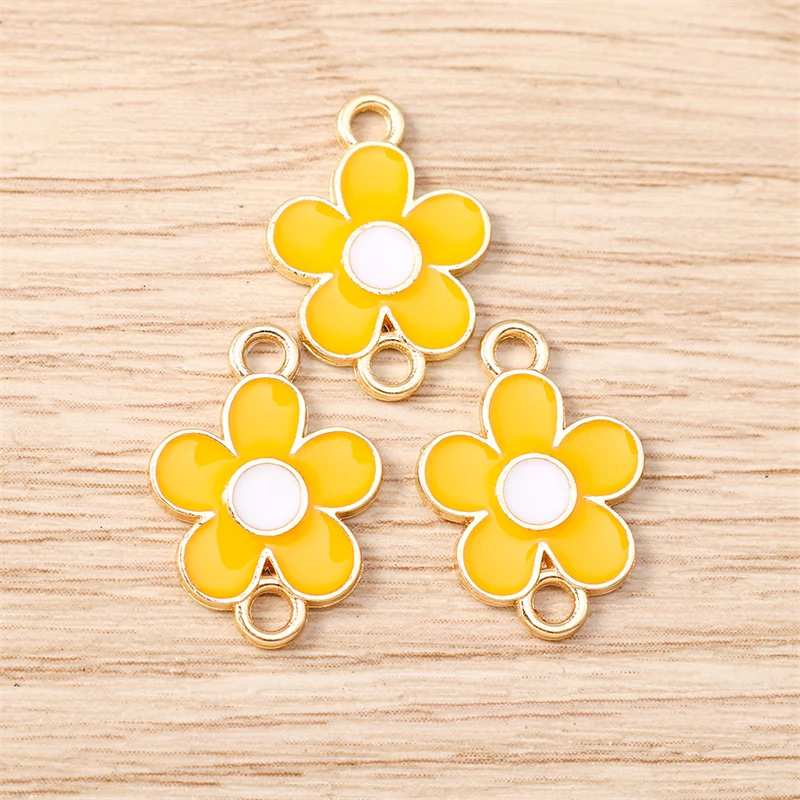 10 Stück 13x18mm Niedliche Bunte Emaille-Blumen-Verbinder für Schmuckherstellung Halsketten Armbänder Ohrringe DIY Handgemachte Bastelzubehör – Detail 4