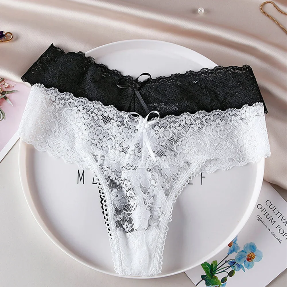 

2PCS Sexy Lace G-string for Women Panties Transparent Floral Thongs Women Low-Waist G Strings Thong Underpants Female Lingeries