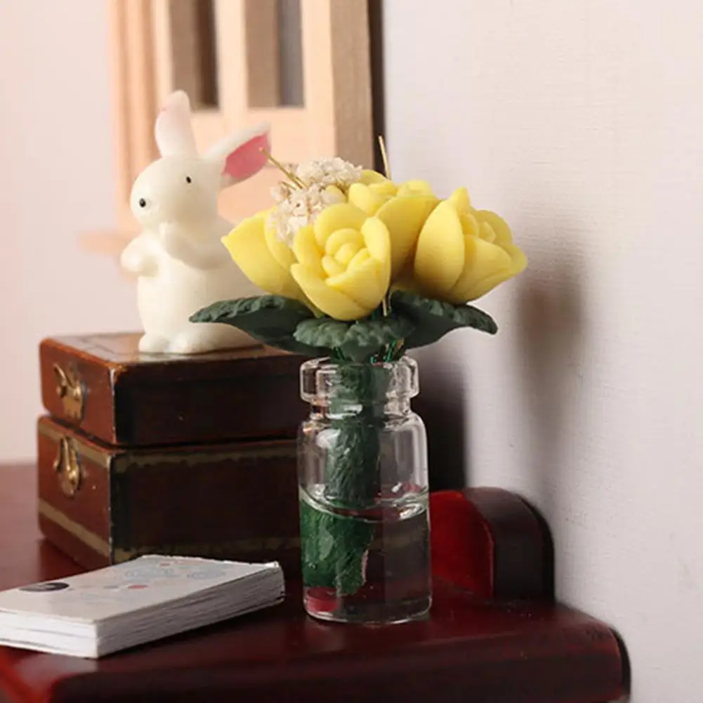 Beautiful Miniature Flower Model Exquisite Realistic Lightweight Miniature Rose Flower Dollhouse Accessories