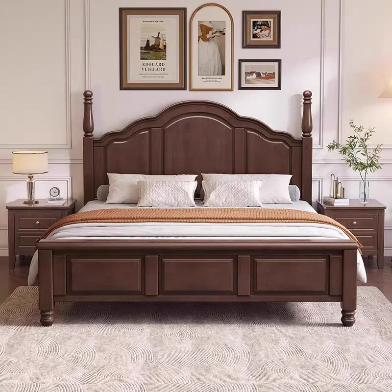 American Country Modern Simple Double Bed 1.5 m 1.8 m Queen Soft Bed Made Rubber Wood Solid Wood Factory Outlet Bedroom Bed