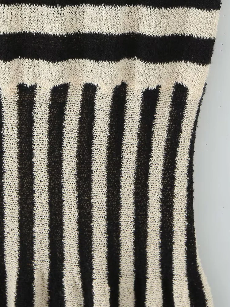 Europäischen und Amerikanischen stil herbst frauen neue mode temperament rundhals ärmelloses gestrickte gestreifte kleid